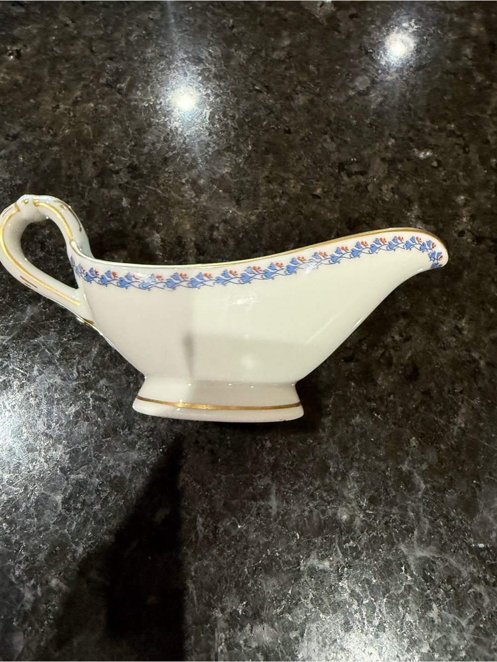 Antique Haviland Limoges France Gravy Boat | James M. Shaw | Blue Vine Border